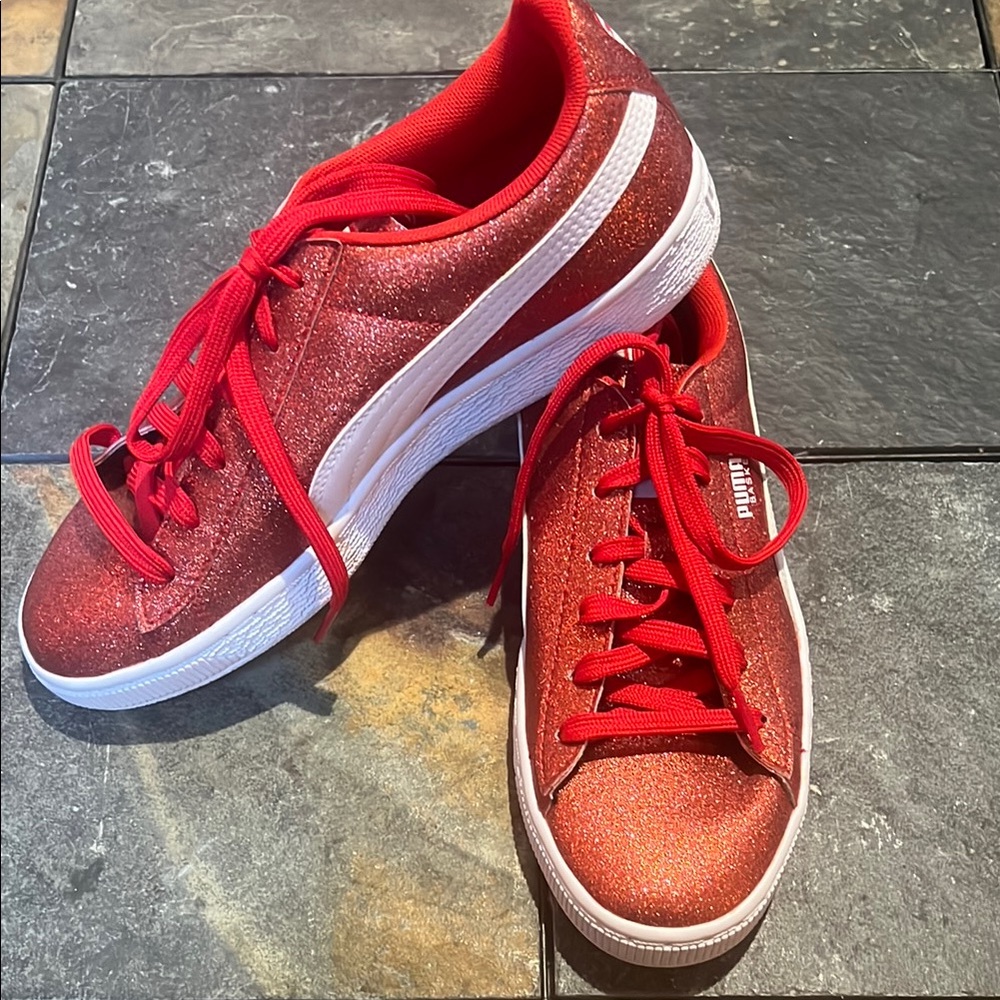 NWOT Sparkly Puma Red and White Sneakers
